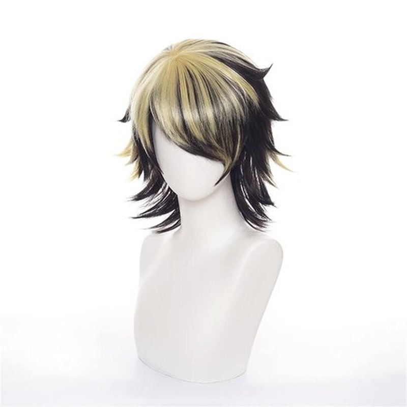 Mystylecos Kazutora Hanemiya Cosplay Wig Short Black Mix Yellow Wavy Wig Anime The Way of Rebirth Wig