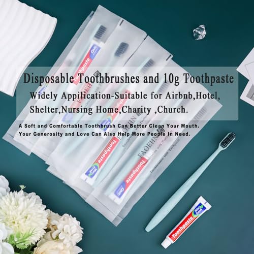 FAOEHN Disposable Toothbrushes with Toothpaste Pack of 30,Straw Green Toothbrush in Bulk with 10g Toothpaste Individually Wrapped Disposable Travel Toothbrushes Kit for Homeless,Airbnb,Hotel,Charity