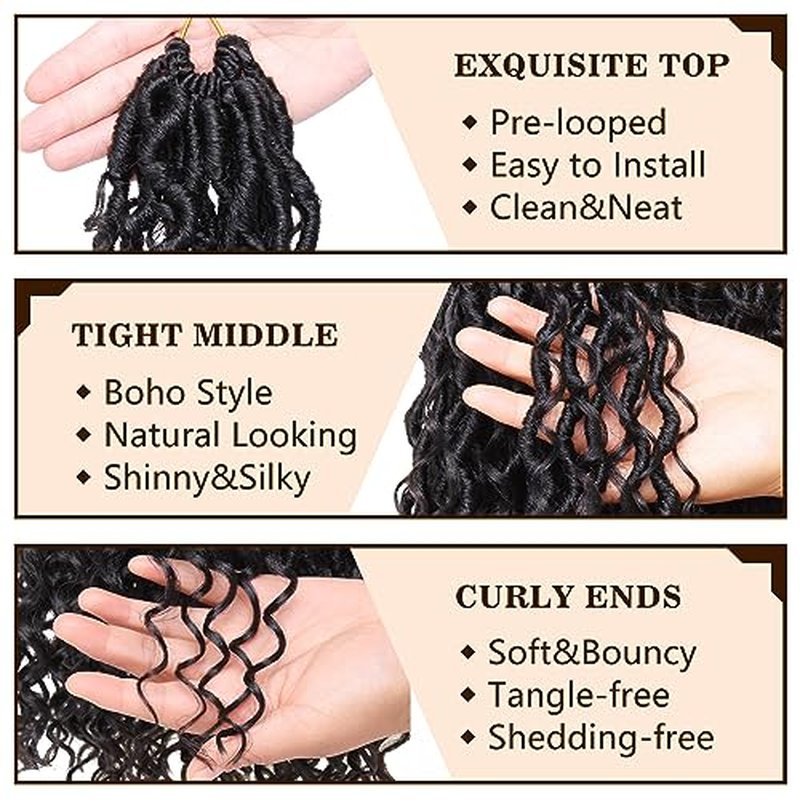 COOKOO 8 Packs Goddess Locs Crochet Braids Hair 14 Inch Pre-curled River Locs Crochet Hair Goddess Faux Locs Wavy Crochet Hair for Women Pre Looped Bohemian Locs Crochet Hair Extensions Tgrey#