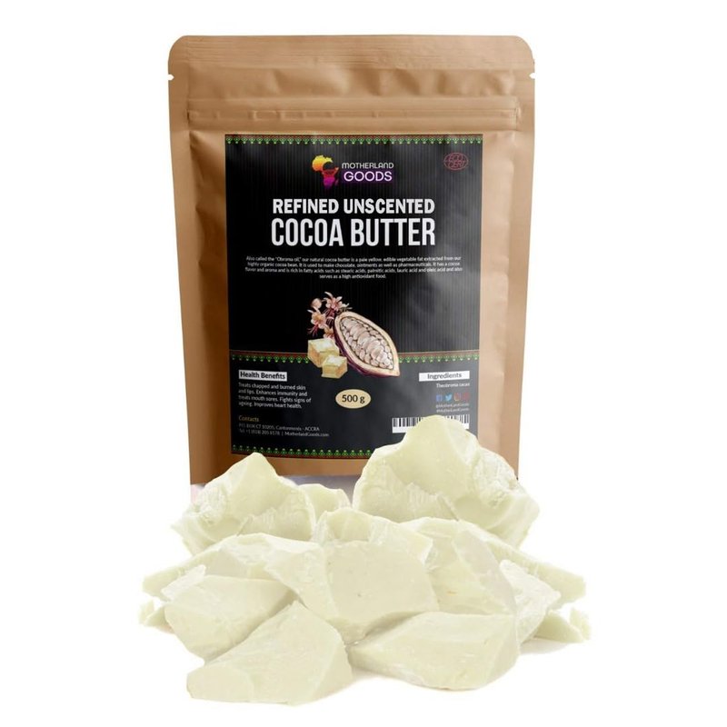 Motherland Goods Refined Cocoa Butter Chunks - Perfect for DIY and Craft Projects, Organic Body Moisturizer for Sensitive Skin, Anti-Aging, & Scars - Unscented Cocoa Butter From Ghana - (3 LBs)