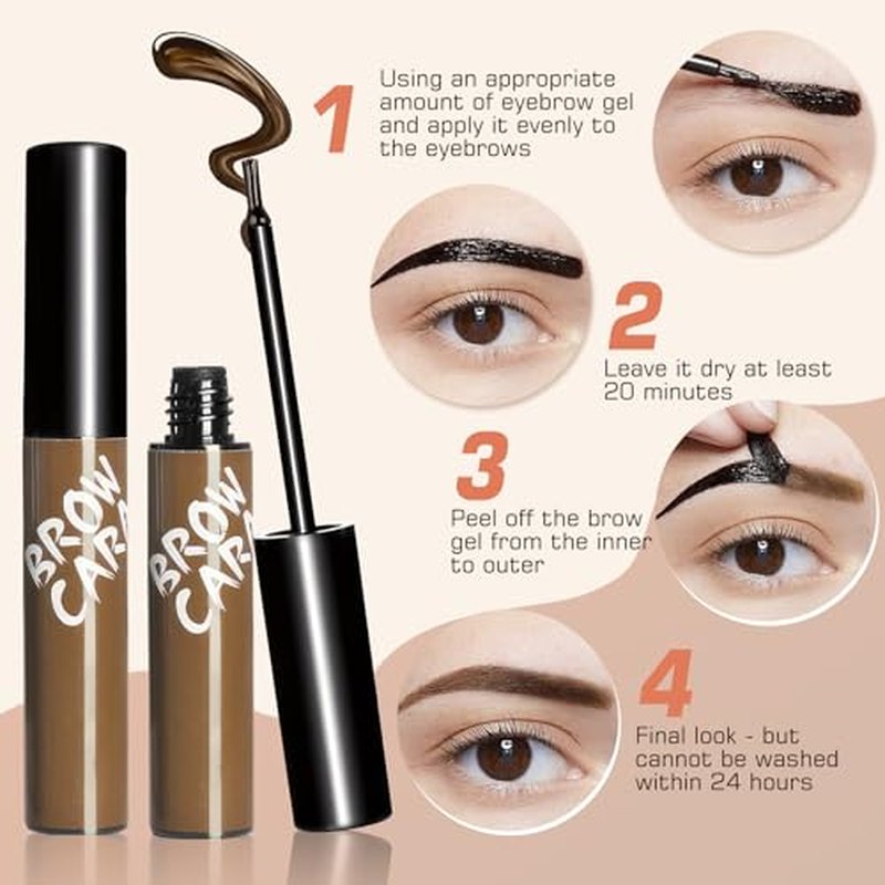 Tattoo Peel Off Eyebrow Gel Tint - Brow Gel With Eyebrow Stencils, Long-lasting Waterproof Transfer-proof Eye Brow Tinting Kit For Fuller & Defined Looking Brows (Light Brown, 1 PCS)