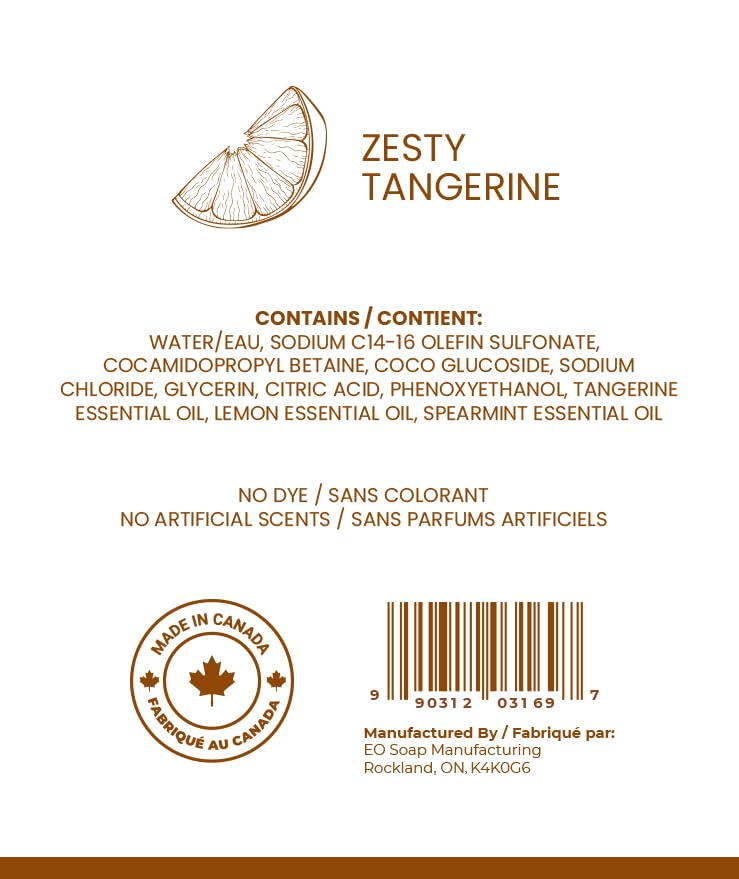 Luxury Liquid Hand Soap Refill - Natural Scented Hand Wash - Gentle Hand Soap with Essential Oils & Aloe Vera - Moisturizing Handwash for Bathroom and Kitchen - Zesty Tangerine Scent, 33.8 fl oz