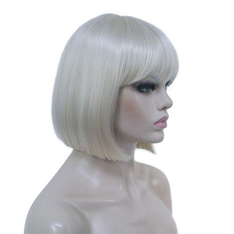 Aimole Short Straight Bob Wig Cute Flat Bangs Synthetic Full Women Wigs (614-Pale Blonde)