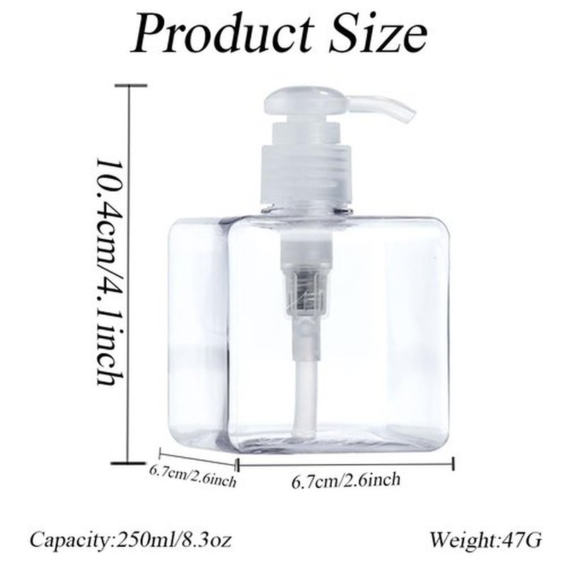 2PCS 250ML/8.4oz Clear Square Pump Bottle Empty Plastic Lotion Dispenser Toiletries Storage Containers Refillable Pump Bottles for Dispensing Lotions Shampoos