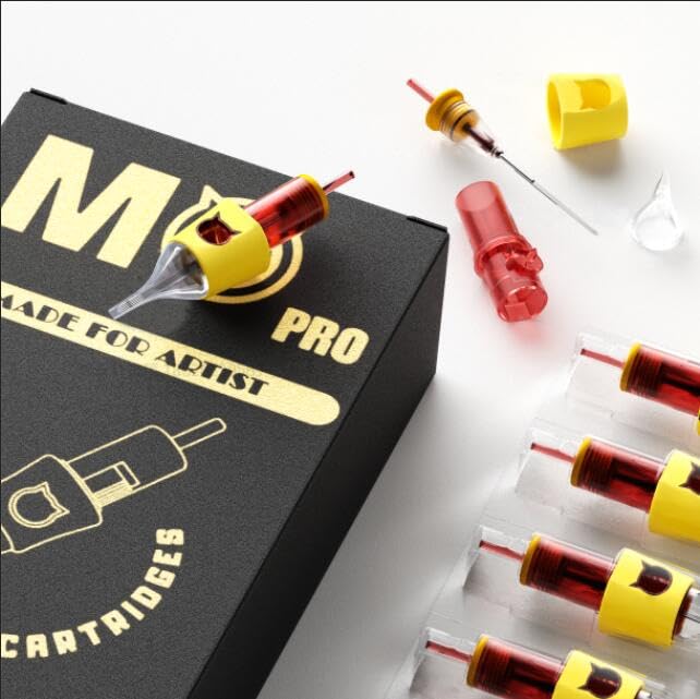 Tattoo Cartridge Needles - 20PCS MO PRO Expert Grade Disposable Tattoo Needles Standard #12 Round Shader 9, Silicone Finger Ledge for Excellent Comfort, Grip and Control