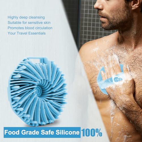 WETANG Silicone Body Scrubber, Body Wash Scrubber, Shower Scrubber for Body, Non-Slip Handle for Easy Cleaning, Travel Friendly (Black)