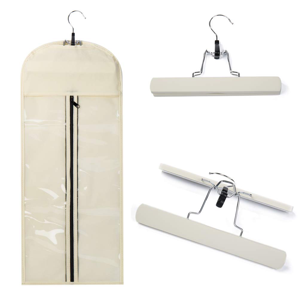 Hairro Portable Hair Extensions Carrier Non-woven Dust-proof Storage Case with Wooden Hanger for Human Hair Extensions, 26 Inch Off White