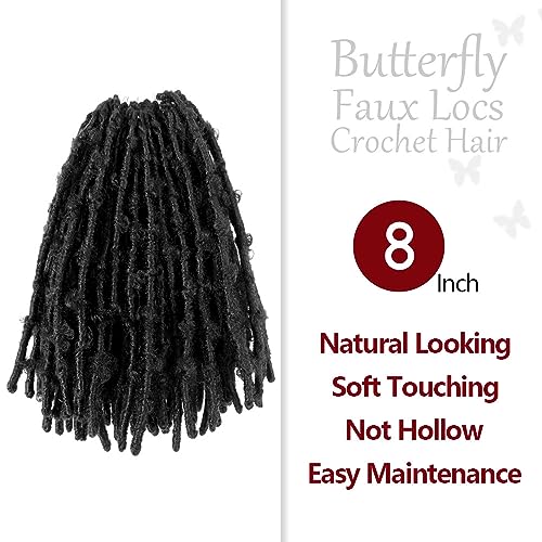 NISEYO NU Short Pre-looped Butterfly Locs Crochet Hair 8 Inch 8 Packs Light Weight & Soft Distressed Locs, 118(Burgundy)