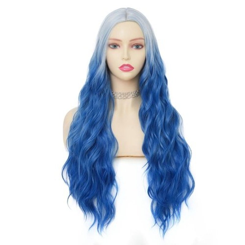 Tseses Blue White Long Wavy Women Wigs Middle Part Wigs for Women Synthetic Wig Daily Party Use (Ombre Blue)