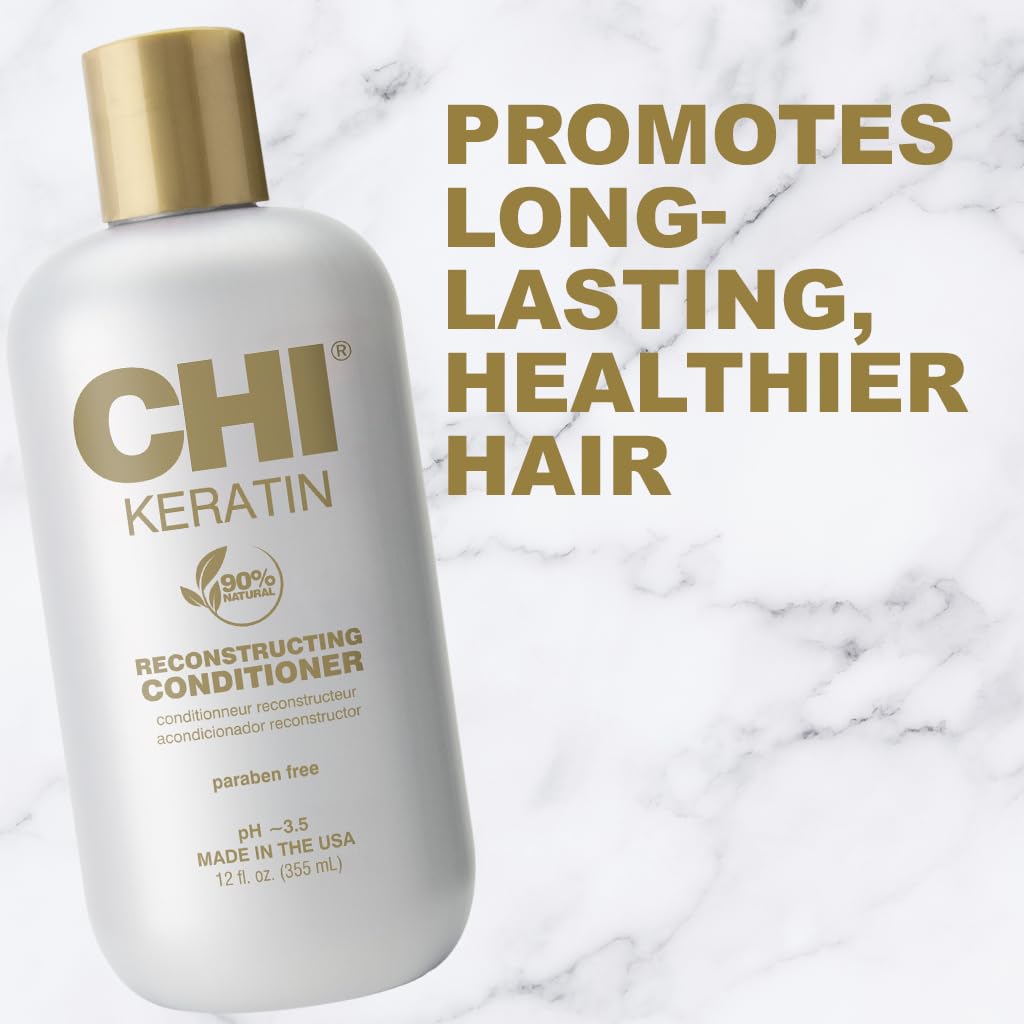 CHI Keratin Reconstructing Shampoo, Delivers Healthier Hair, Adds Shine & Helps Prevent Future Breakage, Sulfate, Paraben, & Cruelty-Free, 32 Oz