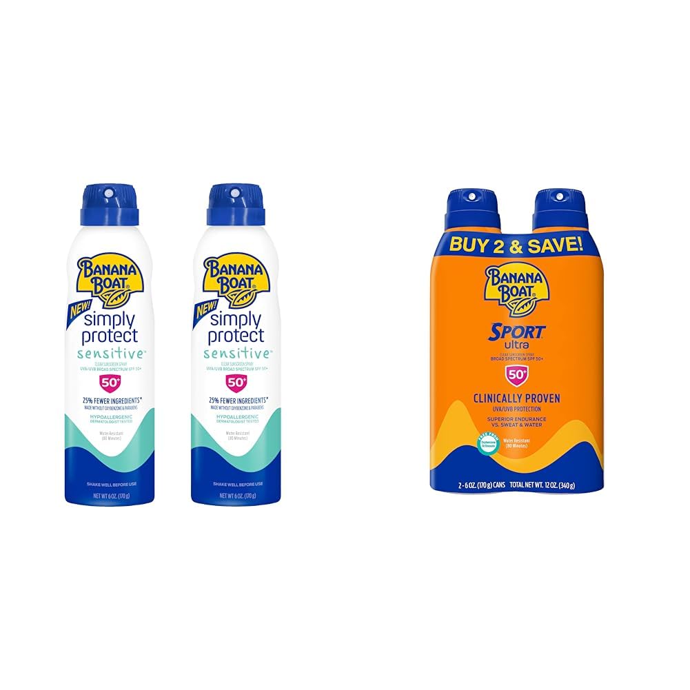 Banana Boat Sensitive 100% Mineral Sunscreen Lotion SPF 50 Twin Pack | Body Sunscreen, Sensitive Skin Sunblock, Oxybenzone Free Sunscreen, Banana Boat Mineral Sunscreen SPF 50, 6oz each