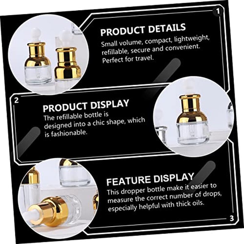 HONMEET 6pcs Essential Oil Bottle Portable Fragrance Clear Container Travel Perfume Bottle Essential Oil Container Aromatherapy Bottle Liquid Containers Golden Glass