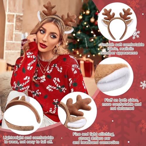 Reindeer Antlers Headband with Deer Ears Animal Ears Headband Deer Antlers Christmas Headband for Party Cosplay Accessories (Brown)