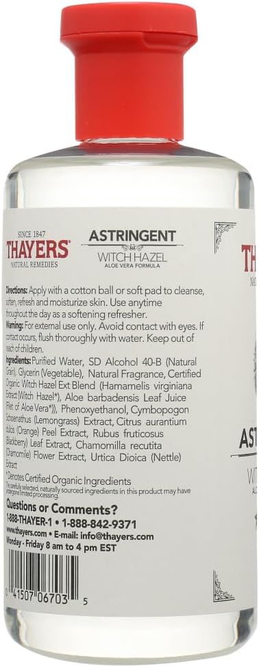 Thayers Witch Hazel Astringent with Aloe Vera Formula, Lemon, 12 Fluid Ounce (Pack of 2)