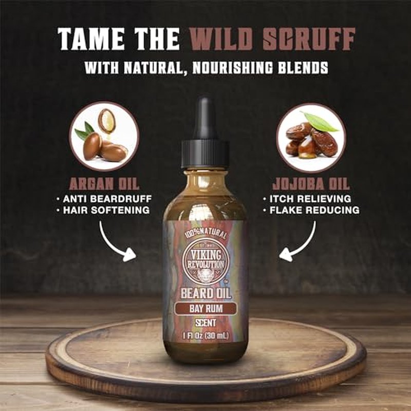 Viking Revolution Unscented Beard Oil for Men - Natural Mens Beard Oil with Argan Oil and Jojoba Oil - Beard Softener, Strengthens and Moisturizes - Beard Conditioner for Men (Unscented, 1 Pack)