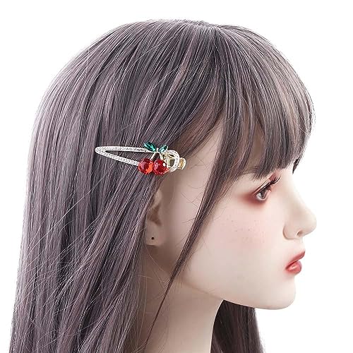 Hair Clips 4PCS Sweet Cherry Duckbill Clips Rhinestone Pearls Cherry Green Leaf Hairpins For Woman Temperament Cute Barrettes Girls Hair Accessories