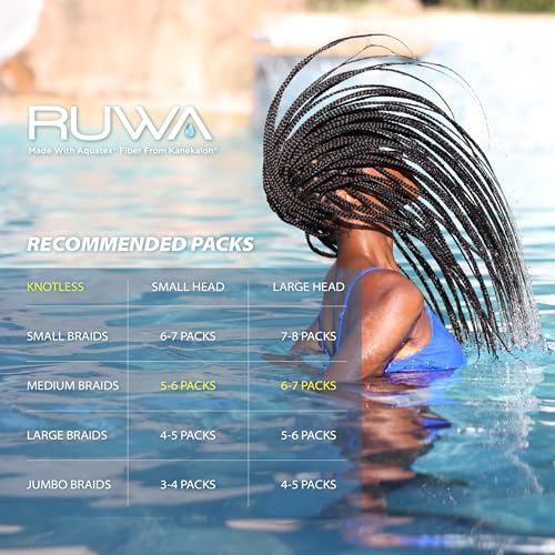 Sensationnel Ruwa prestretched braiding hair - 3x 48 inch water repellent kanekalon fast dry synthetic sports itch free (5 pack, 1 JETBLACK)