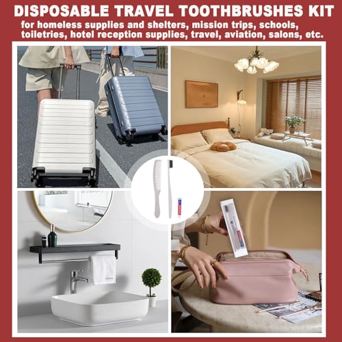 FAOEHN 10 Pack Apricot Disposable Toothbrushes with Toothpaste and Comb Set,10g Toothpaste,7inch Hair Comb,Individually Wrapped Disposable Travel Size Toothbrushes in Bulk for Homeless,Airbnb,Hotel