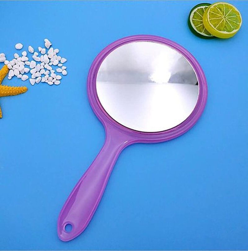 TOPYHL Makeup Hand Mirror, Double-Sided 3X 1x Magnifying Large Travel Handheld Mirror Cosmetic Mirror Acrylic Clear Finish Round Mirror (Purple)