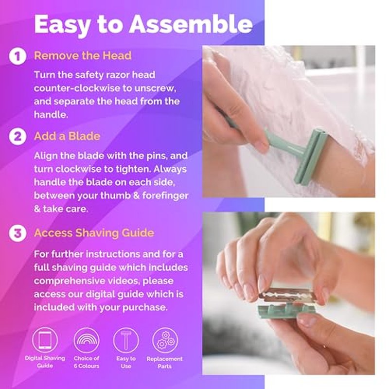 Jungle Culture Safety Razor with 10 Double Edge Blades β’ Single Blade Metal Razors for Women & Men for Body & Face β’ Eco Friendly & Reusable Shaver β’ Rainbow