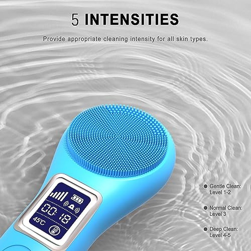UMICKOO Silicone Face Scrubber Exfoliator, Rechargeable Facial Cleansing Brush with LCD Screen for Men & Women, Sonic Face Brush for Cleaning and Deep Cleansing and Exfoliating