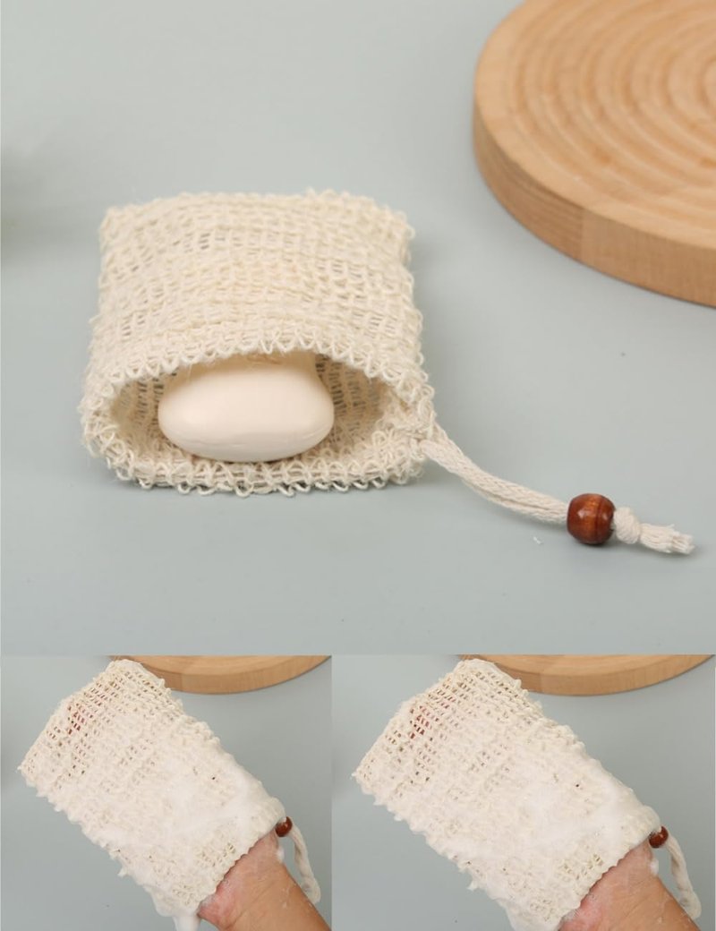 bepisof 4Pcs 3.5x5.5 Inch Exfoliating Natural Cotton Linen Soap Pouch, Mesh Drawstring Soap Bags for Soap Bars, Reusable Soap Bags for Bath Shower