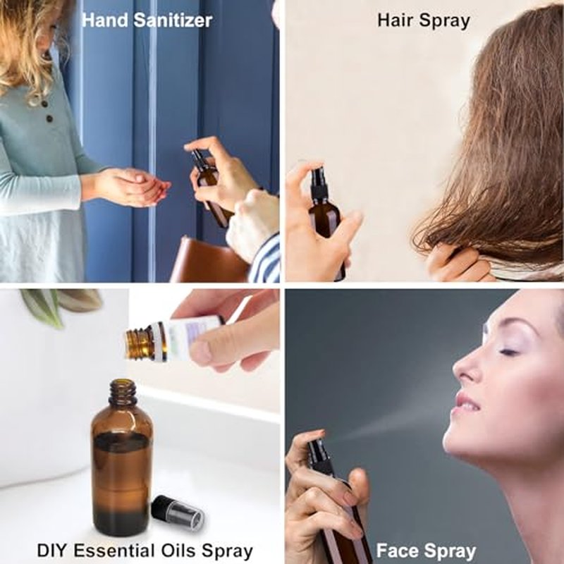 Hydior 4oz Amber Glass Spray Bottle for Essential Oil, Empty Fine Mist Spray Bottle, 6 Pack