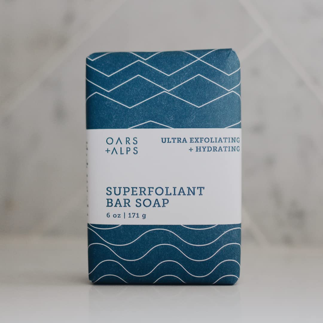 Oars + Alps Blue Charcoal Exfoliating Men's Bar Soap, Dermatologist Tested and Made with Clean Ingredients, Travel Size, 3 Pack, 6 Oz Each