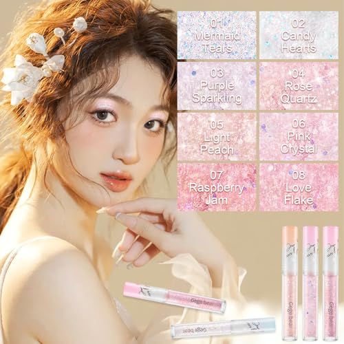 Jutqut Jewel Liquid Glitter Eyeshadow, Twinkle Shimmer Eye Shadow Eyeliner, Long-Lasting, Multi-Dimensional Sparkle Finish, Quick Drying Shimmer Tears Loose Glitter Glue Korean Eye Makeup, 06#