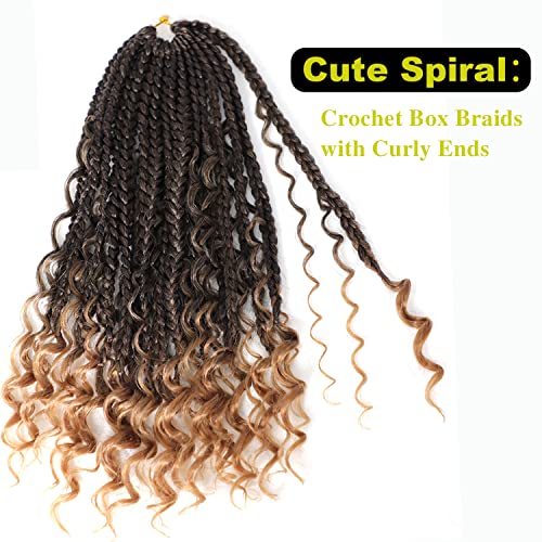 14 Inch Boho Box Braids 7 Packs Goddess Box Braids Crochet Hair Pre Looped Crochet Braids for Black Women Braiding Hair with Curly Ends Ombre Box Braids Hair(14 Inch, 7Packs, 1B/27)