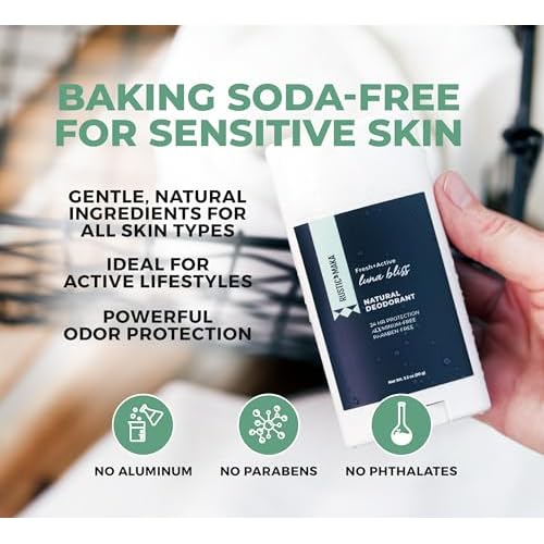 Rustic MAKA Natural Deodorant, Luna Bliss, Aluminum Free, Paraben Free, Baking Soda Free, Deodorant for Women, Activated Charcoal + Magnesium, Cruelty-Free, 3-Pack