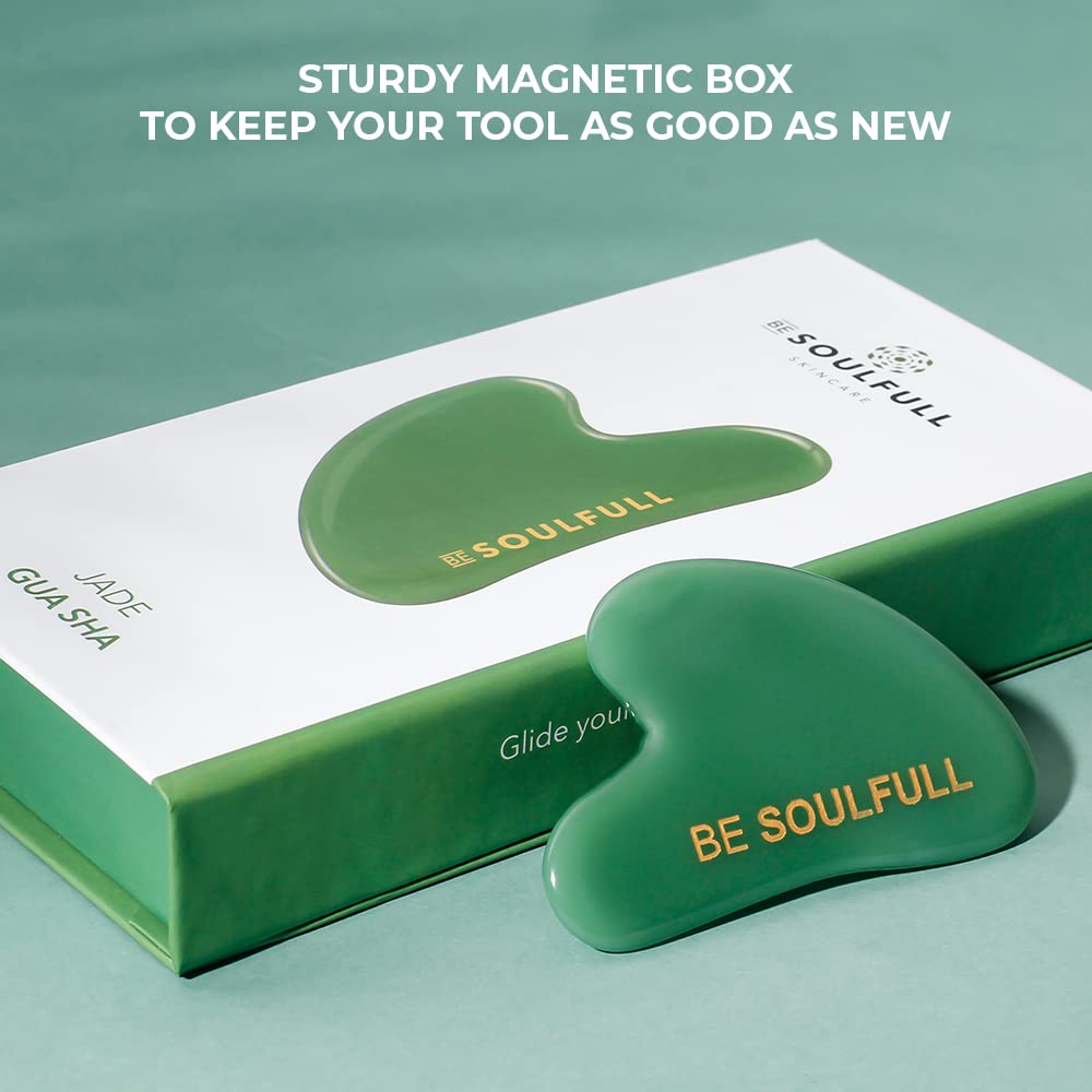 BE SOULFULL Gua Sha | Natural Face Massaging Stone for Firm and Glowing Skin | for Men & Women | 1 Unit (Jade Green)