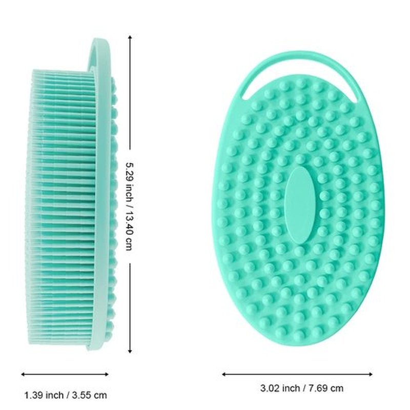Soft Silicone Body Scrubber 2 PCS Silicone Body Shower, Silicone Loofah 2 in 1 Bath and Shampoo Brush, Body Scrubber Shower Cleaning Exfoliating Use for Sensitive Skin, Lather Well(Black and Green)