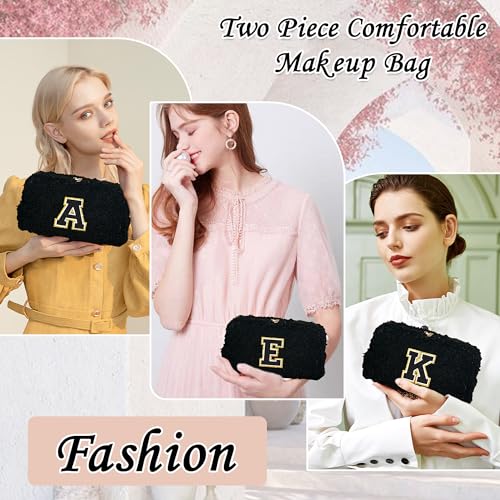 YOOLIFE Initial Cosmetic Bag for Teen Girls, 2 Pieces Letter Makeup Bag Makeup Pouch Toiletry Bag Mom Gifts Girlfriend Gifts Birthday Gifts Daughter Gifts Sister Gifts Coworker Gifts (Brown X)