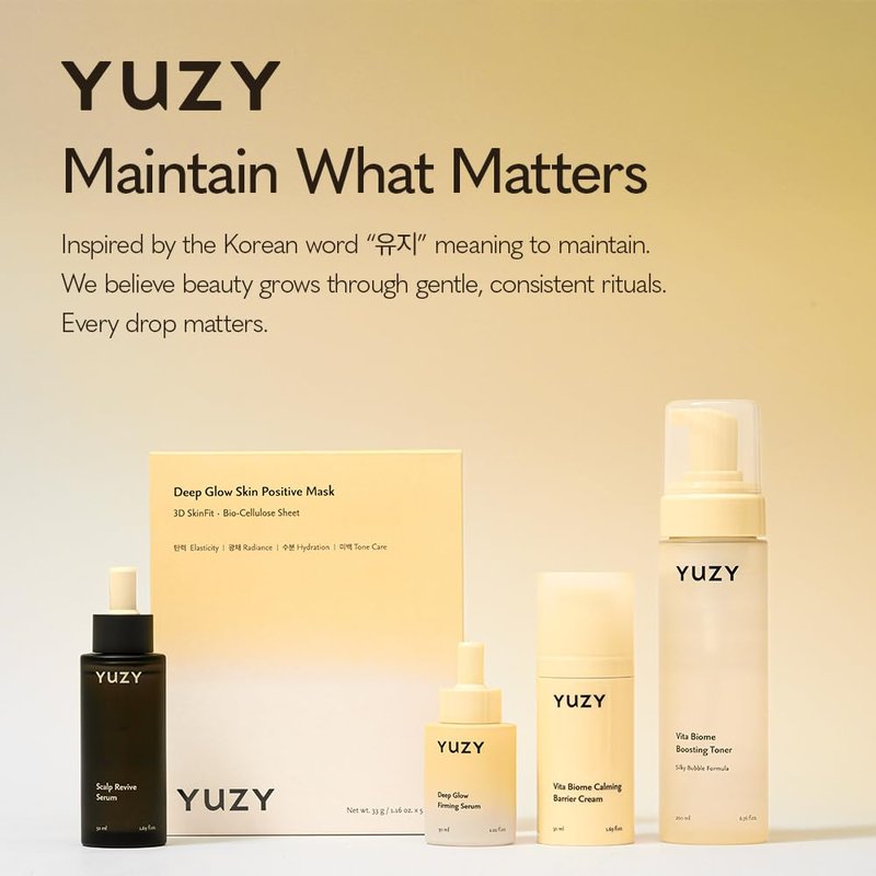 YUZY Deep Glow Skin Positive Mask, Bio-Cellulose Sheet Mask for Glass Skin, Hydrating Face Mask & Microbiome Care with Peptides & Hyaluronic Acid, Korean Skincare | 33g x 5 Sheets