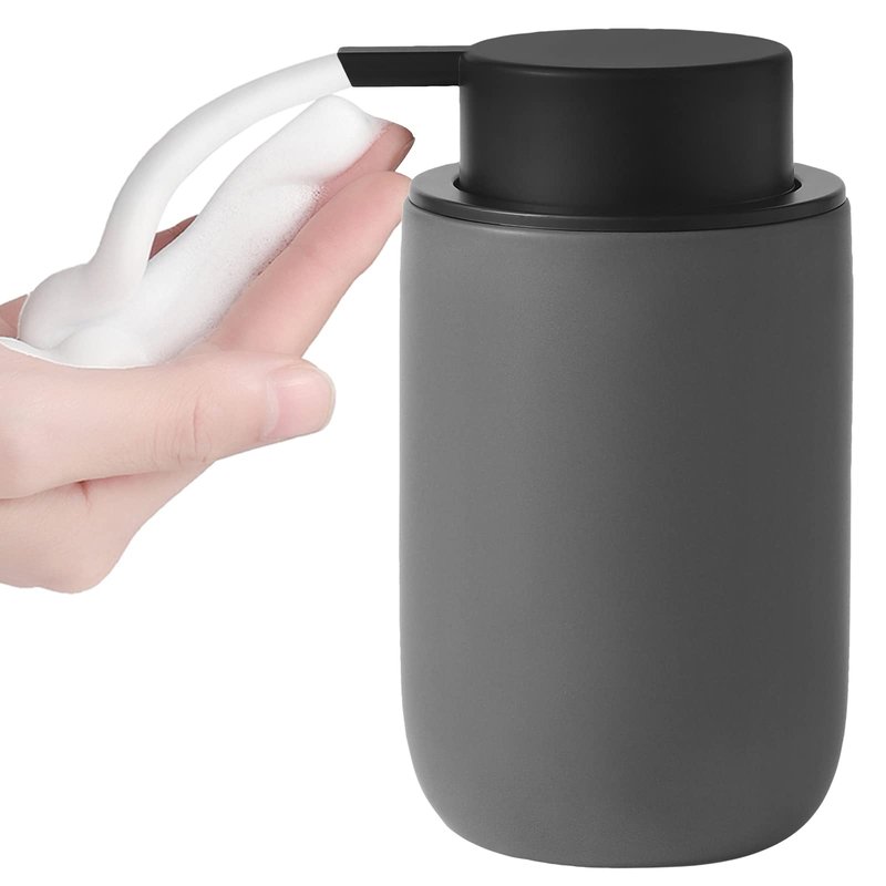 rejomiik Foaming Soap Dispenser Thick Ceramic Foam Hand Soap Dispenser for Bathroom or Kitchen Sink, Liquid Pump Bottles for Hand soap, Body Wash, Grey