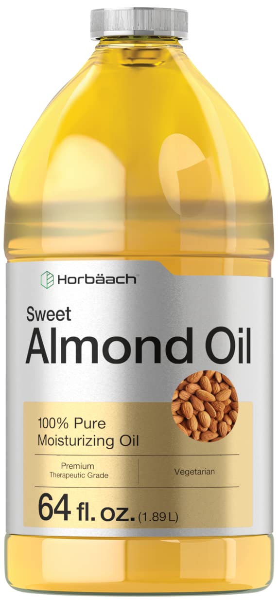 Horbäach Sweet Almond Oil 64 fl oz | for Hair and Skin | Cold Pressed & Hexane Free | Bulk Size Carrier Oil | Vegan, Non-GMO, Cruelty Free