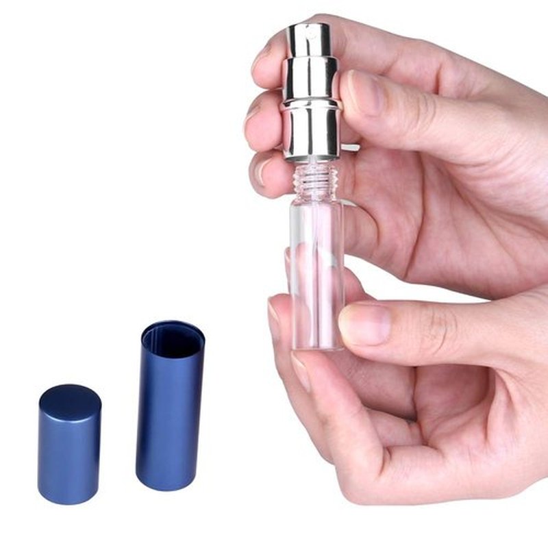 Portable Mini Refillable Perfume Bottle, 3 Pcs Travel Size Perfume Atomizer Empty Spray Bottle Case for Outdoor and Traveling with Funnel and Perfume Diffuser (A - 6ml (Black+Silver+Dark Blue))