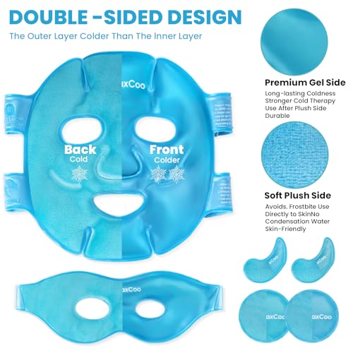 RelaxCoo Ice Face Eye Mask for Dark Circles and Puffiness Cold Warm Compress, Gel Cold Cooling Face Mask Package for Women and Men, Migraines, Headache, Stress and Relaxation blue