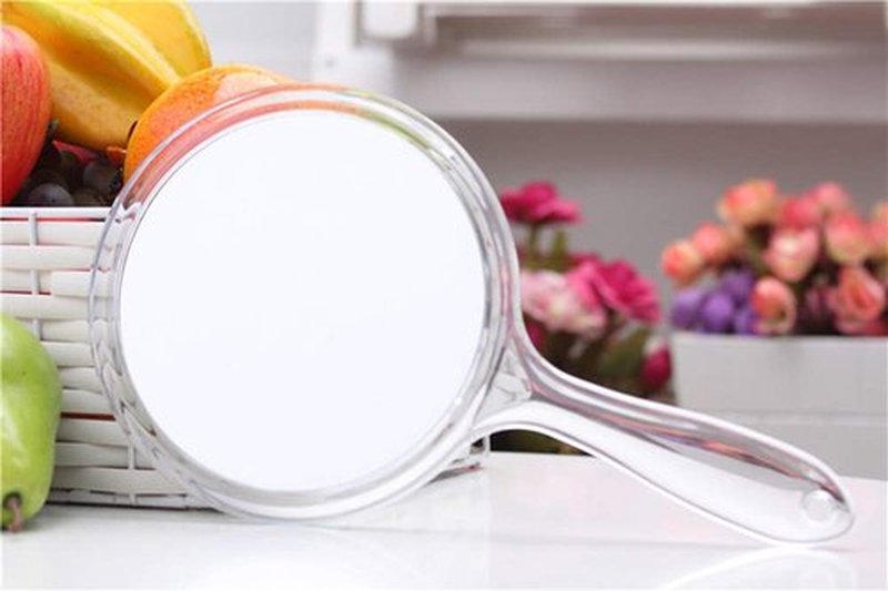 TOPYHL Makeup Hand Mirror, Double-Sided 3X 1x Magnifying Large Travel Handheld Mirror Cosmetic Mirror Acrylic Clear Finish Round Mirror (Clear)