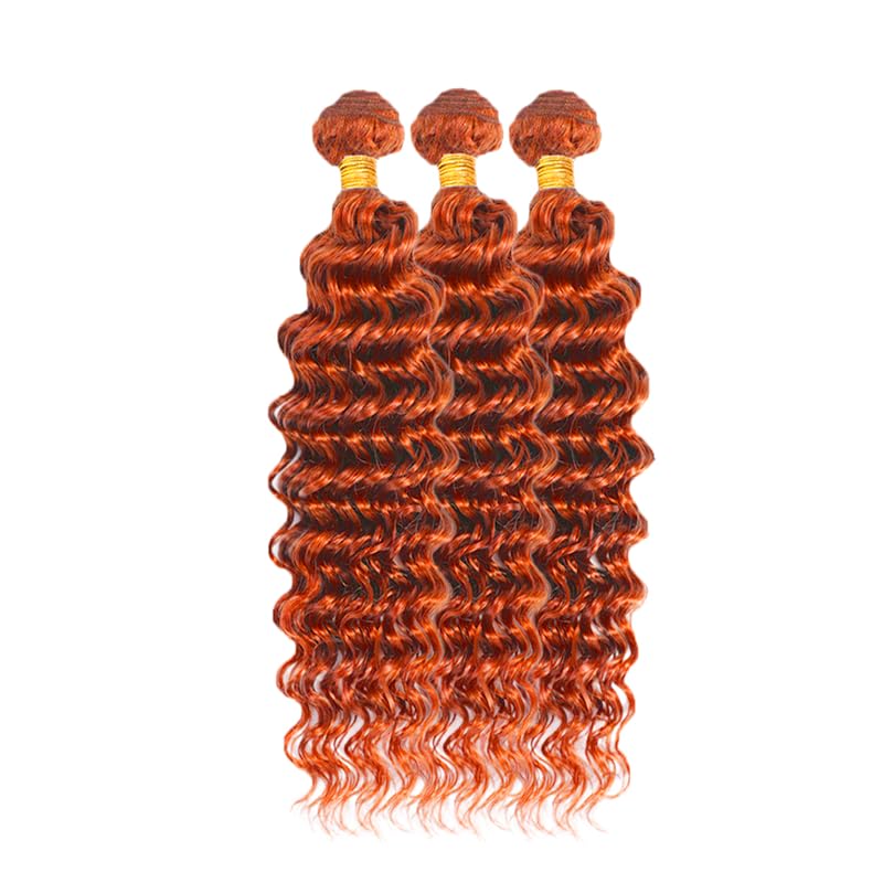 #350 Deep Wave Bundles Ginger Human Hair Bundles Orange Deep Wave Bundles 20 20 20 Inch Same Length 3 Bundles Double Weft Ginger Hair Weave