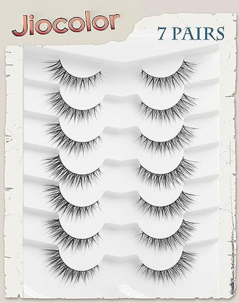 False Eyelashes Cat Eye Look Natural Short Lashes 3D Wispy Fake Eyelashes Foxy Eye Lashes 12mm Fluffy Wispies False Lashes Pack 7 Pairs S5