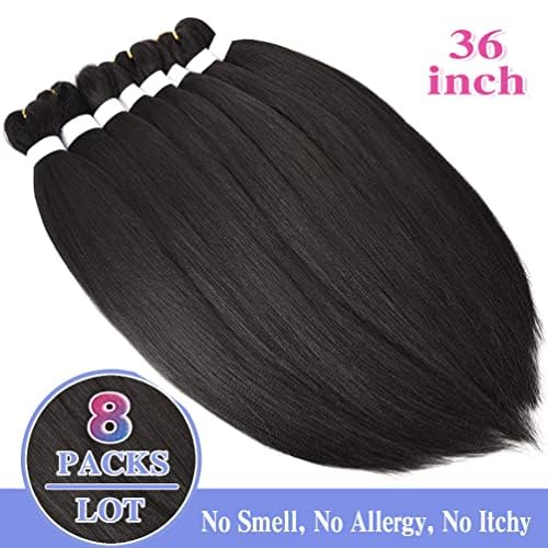 8 Pack Pre Stretched Braiding Hair - 36" 110G/Pack Premium Braiding Hair Pre Stretched Extensions, Professional Itch Free Hot Water Setting Yaki Texture Prestretched Braiding Hair (#1B)