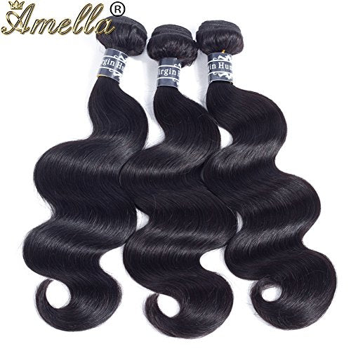 Amella Hair 8A Brazilian Body Wave Virgin Hair 3 Bundles 18 18 18inch 100% Unprocessed Virgin Human Hair Weave Bundles Natural Black Remy Hair