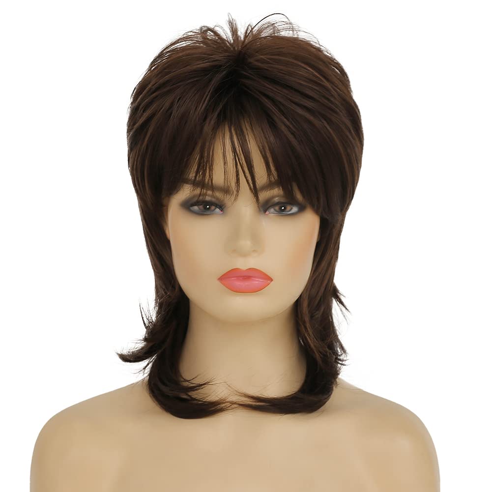 Dai Cloud Mullet Wig for Women Short Brown Curly Wigs 70s 80s Medium Length Fluffy Layered Heat Resistant Synthetic Hair for Cosplay Halloween Party Daily Use(Brown)