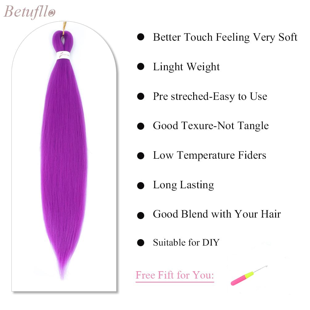 Magenta Pink Pre Stretched Braiding Hair 26 Inch Box Braid Hair Extensions 3 Packs Yaki Texture Pre feathered Braids Hair Easy to Use for Women Girls Kids