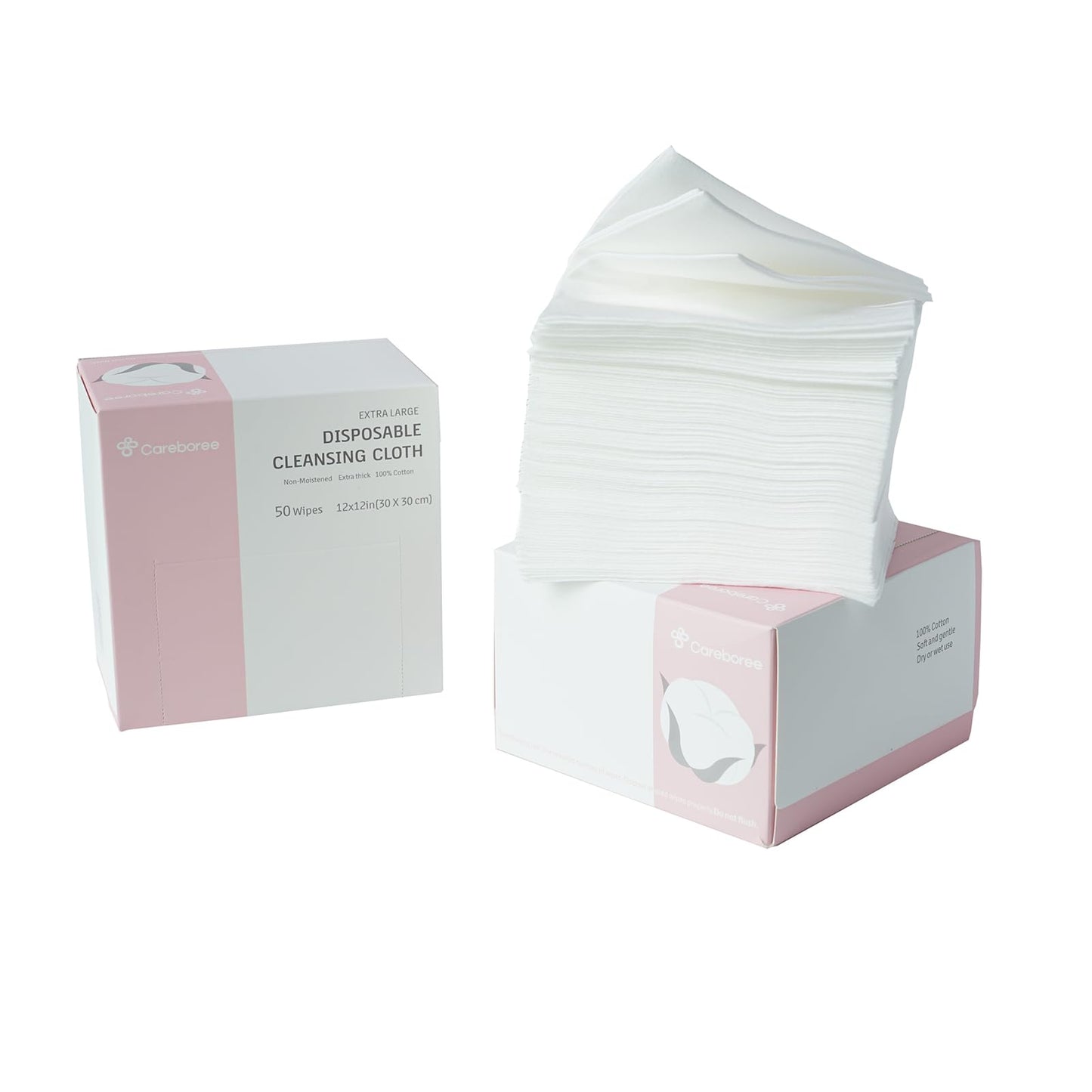 Careboree Extra Thick Cotton Face Cloths 2 Pack 12"x12" Ultra Absorbent
