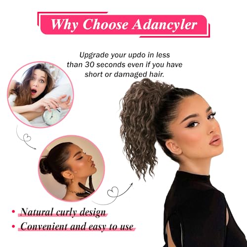 Adancyler Messy Bun Hair Piece Yaki Textured Sweet Loose Wavy Curly Hair Bun Short Drawstring Ponytail Extensions Hair Toppers Synthetic Hairpieces Pony Tails Hair Extensions for Women(Black)