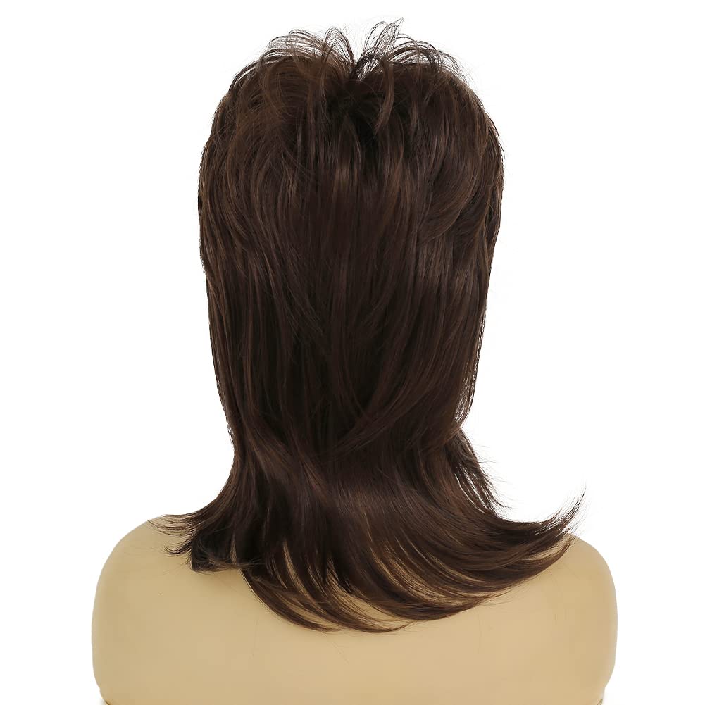 Dai Cloud Mullet Wig for Women Short Brown Curly Wigs 70s 80s Medium Length Fluffy Layered Heat Resistant Synthetic Hair for Cosplay Halloween Party Daily Use(Brown)