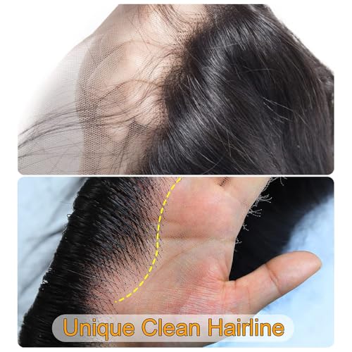 QTHAIR 14A Brazilian Hair Straight Human Bundles with Transparent Hd Lace Closure(16 18 20+14,Natural Black) 100% Unprocessed Human Hair with Swiss Lace Closure Brazilian Straight Weave Hair